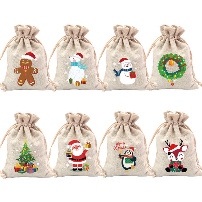 Christmas Cotton Drawstring Colorful Cartoon Gift Bag