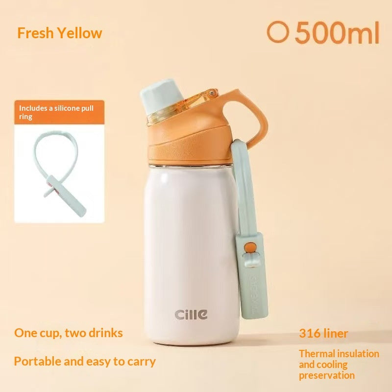 Portable Handheld Insulated Stainless Steel Car Mug Sports Water Bottle