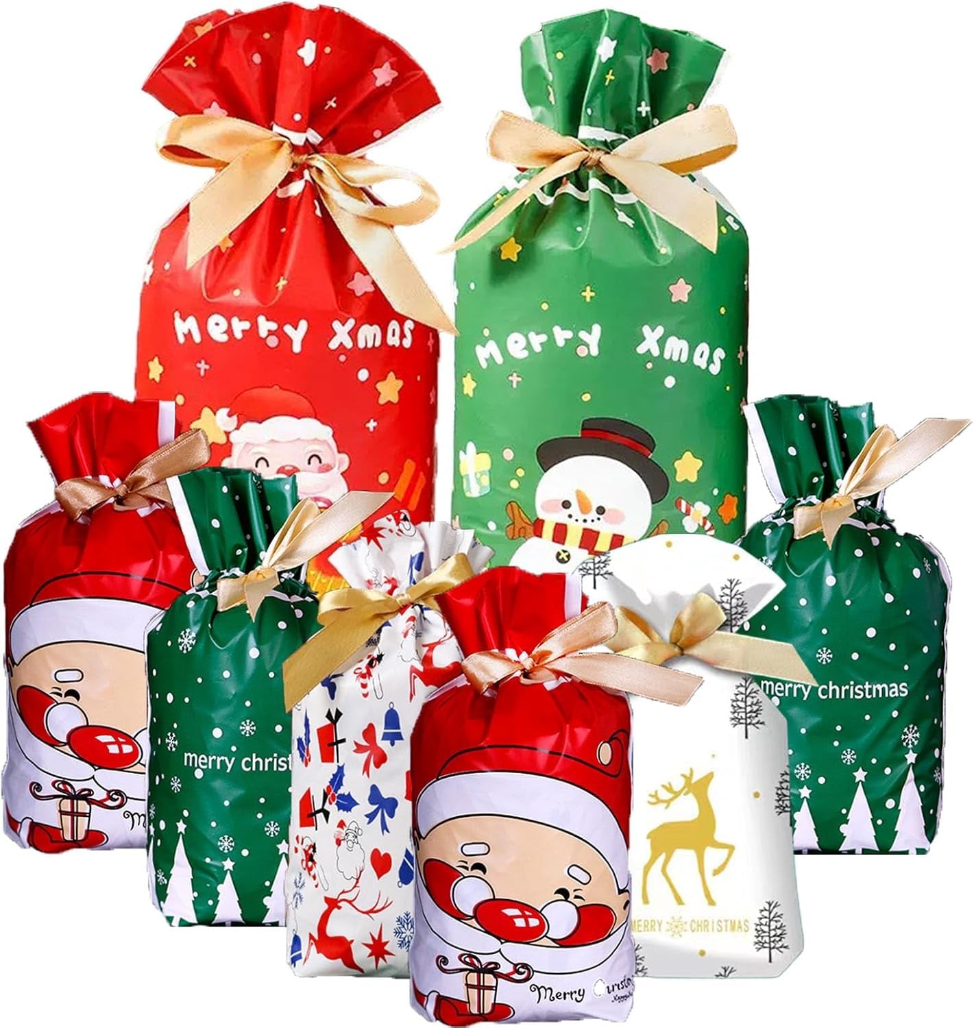 34 Pieces of Gift Bags in Various Sizes, Christmas Drawstring Bags, Christmas Party Gift with Ropes, Suitable for Birthdays and Party