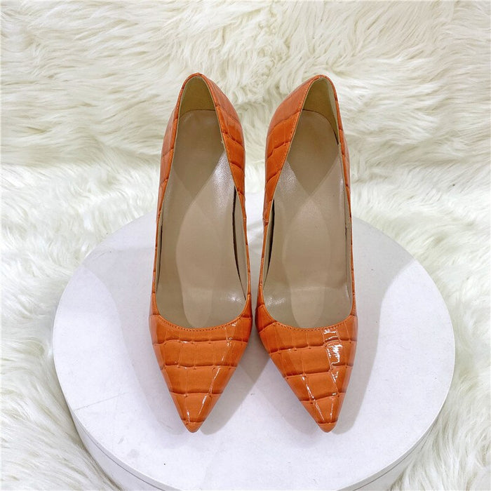 New Orange Snake Pattern High Heels 12Cm