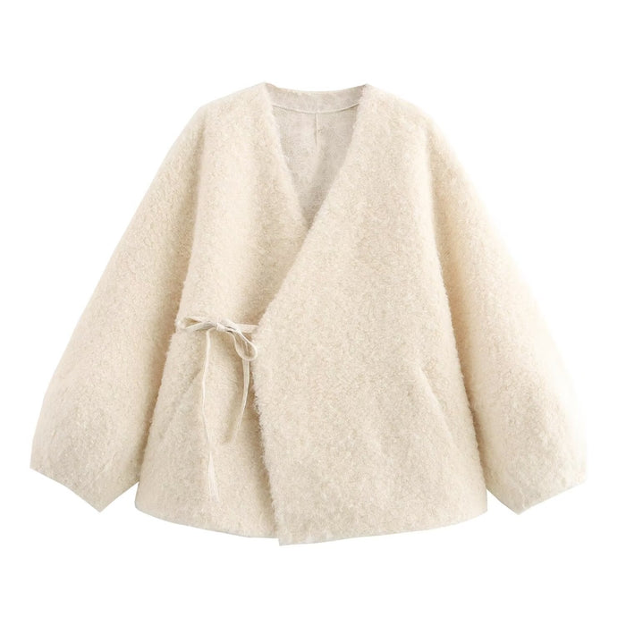 Marc Gianno new style V-neck long sleeved lace up sheep roll