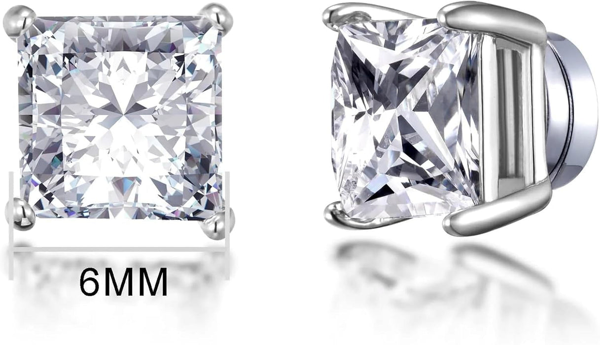 Men'S Silver Plated Square Magnetic Clip on Stud Earrings Created with Zircondia® Crystals