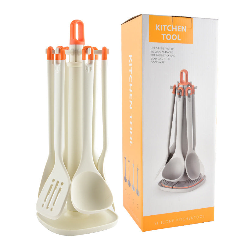 Silicone Kitchenware Frying Spatulas Soup Ladles Strainers Brushes And A Utensil Rack
