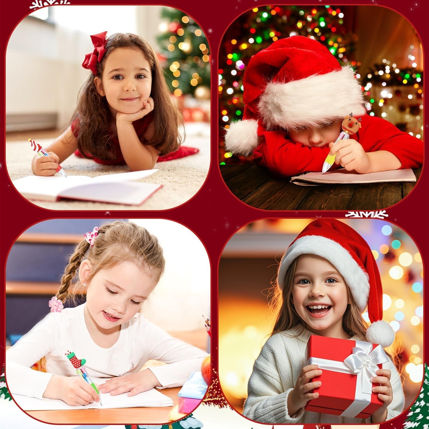 Christmas Multicolour Ballpoint Pens, 30PCS 4 Colours, Xmas Mini Retractable Pens for Kids Novelty Pens for Class Reward Gifts Party Bag Fillers