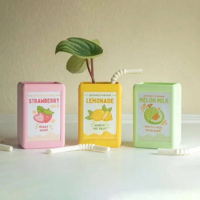 Cool Vase Milk Vase Cute Planter with Juice Box Design Good Decorative Effect for Pen Container Storage Box Floral Pot Decor