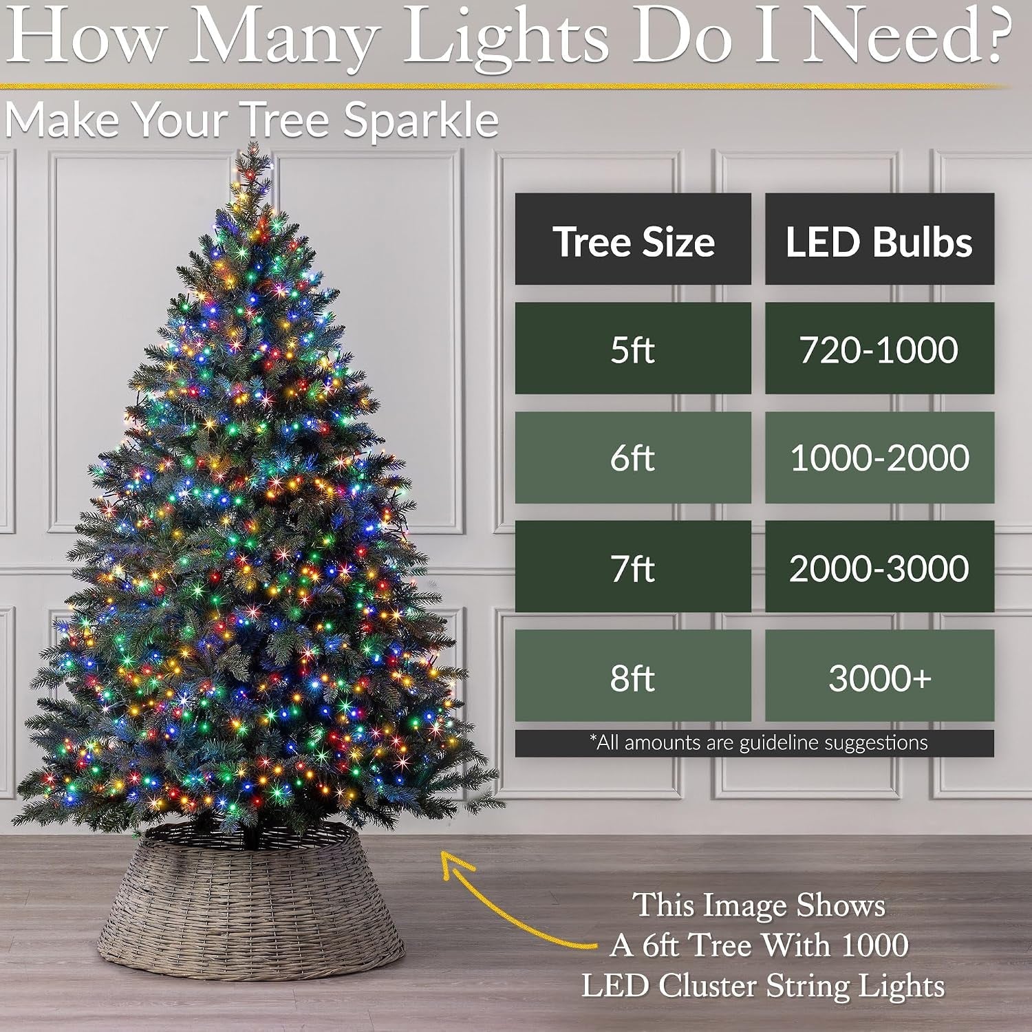 Christmas Cluster Lights, 2000 Leds, Multi-Coloured
