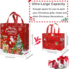 8PCS Large Christmas Tote Bags, Reusable Xmas Tote Bags Waterproof Christmas Presents Bags, Multifunctional Non-Woven Christ-Mas Bags for Xmas Gift Wrapping Shopping Party Supplies