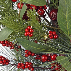 Red Berries Christmas Wreath Light up Pine Spruce Branches Rattan Twigs 60Cm