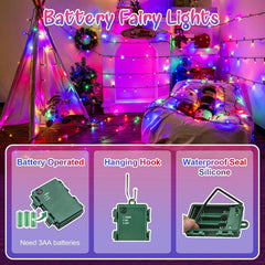 Fairy Lights Battery Operated 5M 50Leds 2Pack, Multicoloured Battery Fairy Lights with Timer, Waterproof for Garden Christmas Bedroom Indoor Outdoor Xmas Tree Decorations