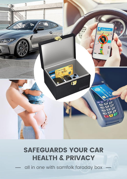 Faraday Box and Pouch 2 Pack, Keyless Entry Car Key Safe Protector,Anti-Theft Signal Blocking Cages