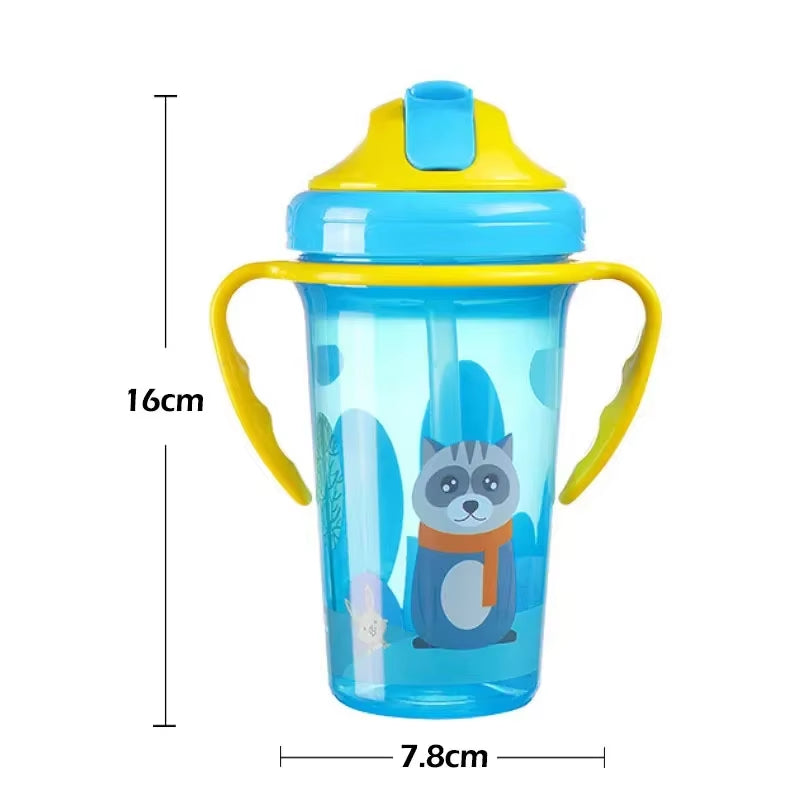 Cute Baby Feeding Cup with Straw BPA Free Portable Feeding Bottle Leak Proof with Handle Kids Training Baby Sippy Copos