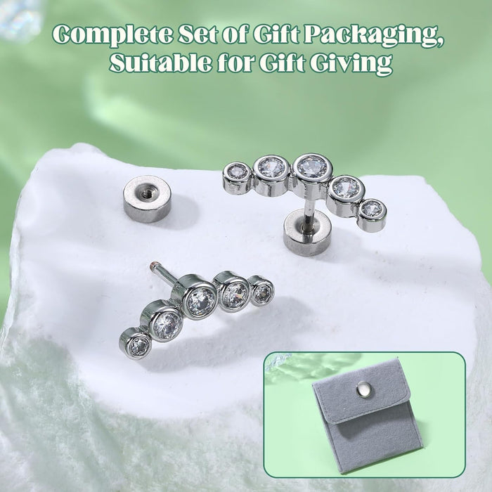 2Pcs Helix Piercing Jewellery Stainless Steel Cartilage Earrings for Women 16G Flat Back Earrings Stud Conch Piercing Earrings CZ Helix Earrings Silver Gold Tragus Piercing Jewellery