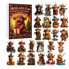 Highland Cow Christmas Advent Calendar 2026 Countdown 3D PVC Figures Gift Decor