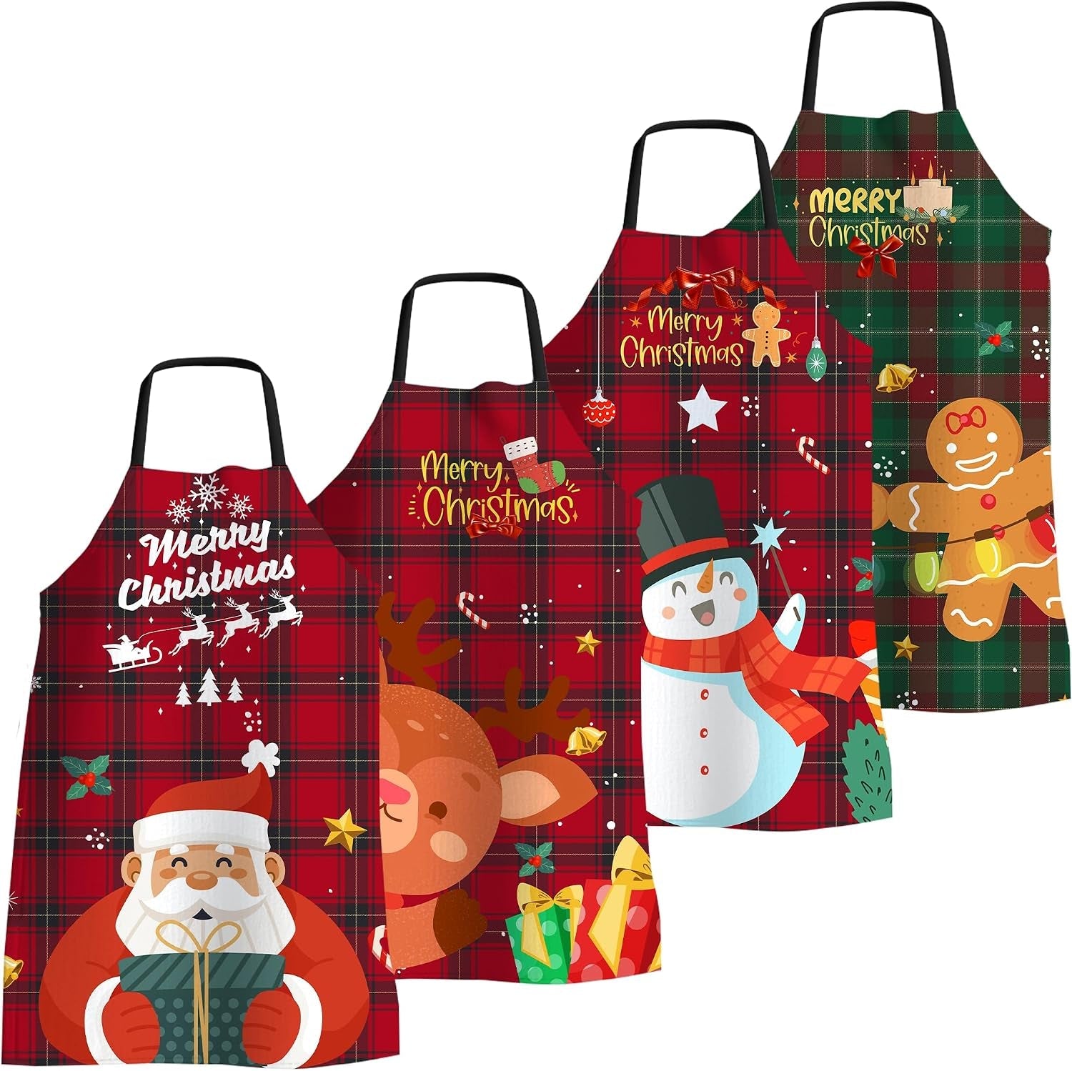 4 Pack Funny Christmas Chef Bib Aprons for Women Men Waterproof Ideal Gift