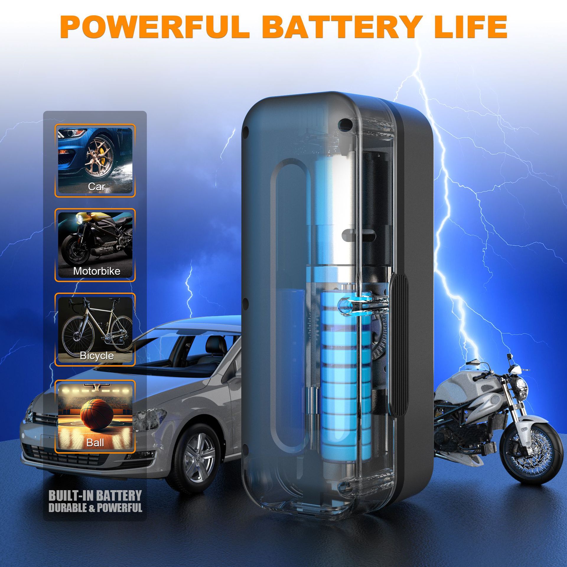 Portable Car Air Pump With Smart Digital Display Universal For Bicycles And Electric Vehicles