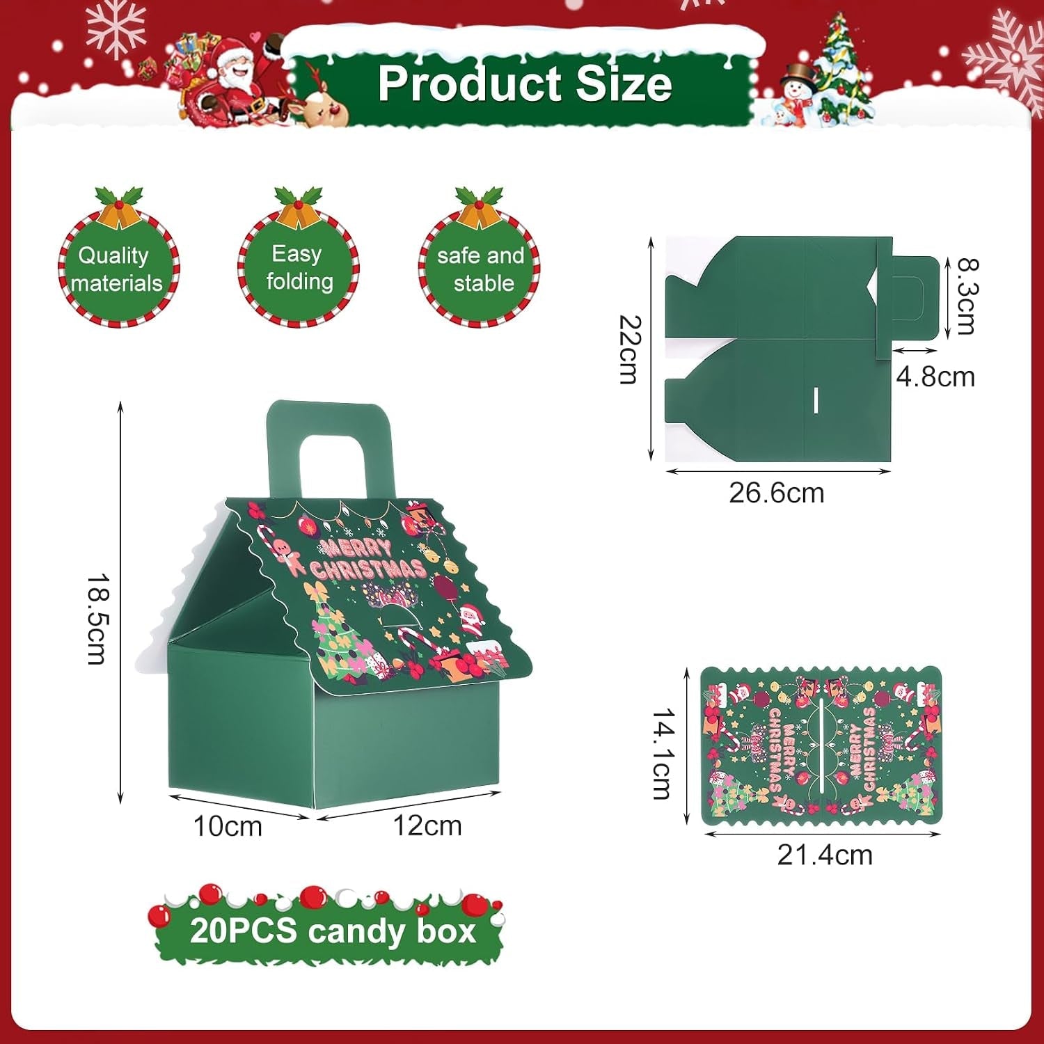 20PCS Christmas Party Gift Box Small Favour Boxes Wedding Sweet Candy Treat Cake Boxes for Guests Presents Birthday Xmas Chirstmas Gift Packaging Advent Calendar DIY (Green, Large Gift Box)