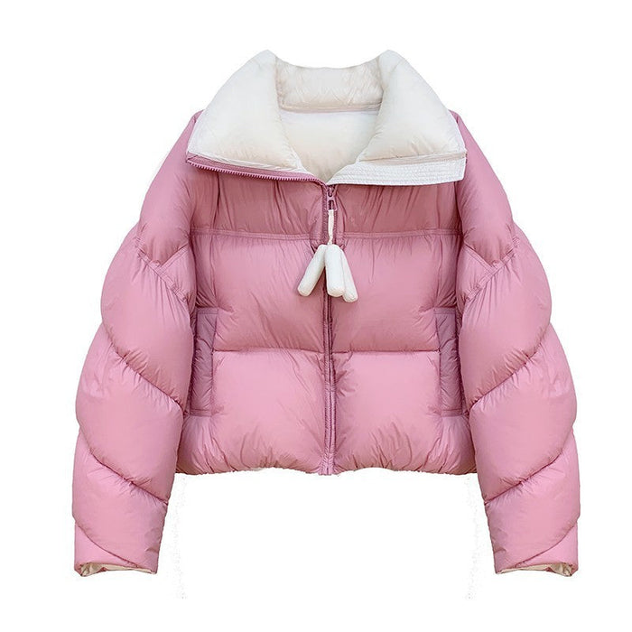 Women's High Collar Warm Cotton-padded Coat With Contrast Color Design