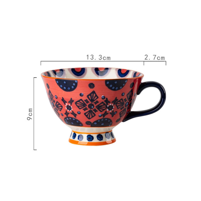 420Ml Ceramic Cup Cups Hand Painted Floral Pattern Retro Creative Coffee Mugs for Latte Water Restaurant Office Family Friend