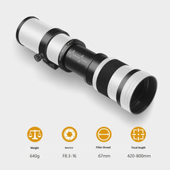 420 to 800mm Telephoto Zoom Lens For DSLR And Mirrorless Cameras