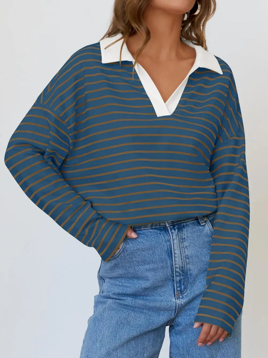 Mandy Striped  Collar Long Sleeve Sweatshirt