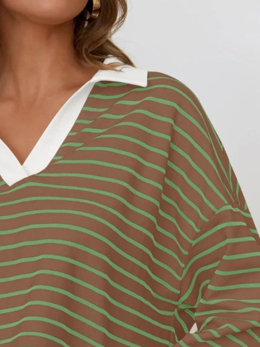 Mandy Striped  Collar Long Sleeve Sweatshirt