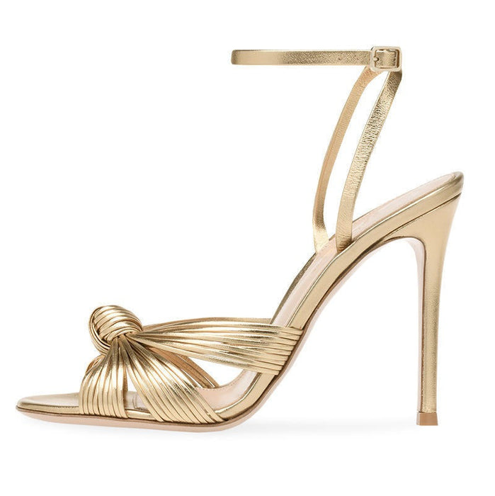 Womens Large Light Gold PU Slim High Heel Sandals