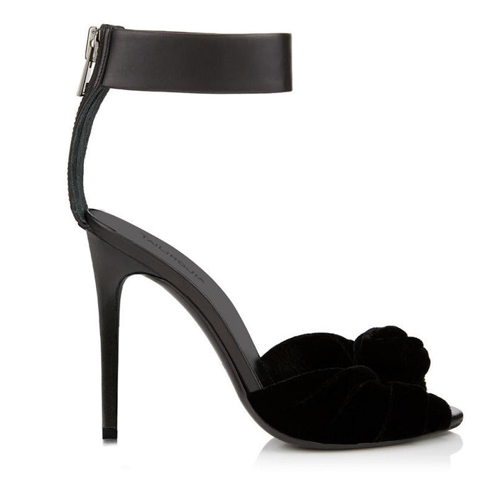 Womens Red Black Velvet Knotted High Heels Sandals