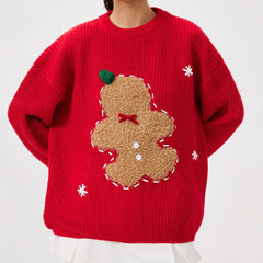 Red cartoon pattern sweater for women's Christmas