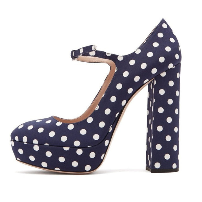 Black Round Toe Thick Sole Shoes High Mary Jane High Heels