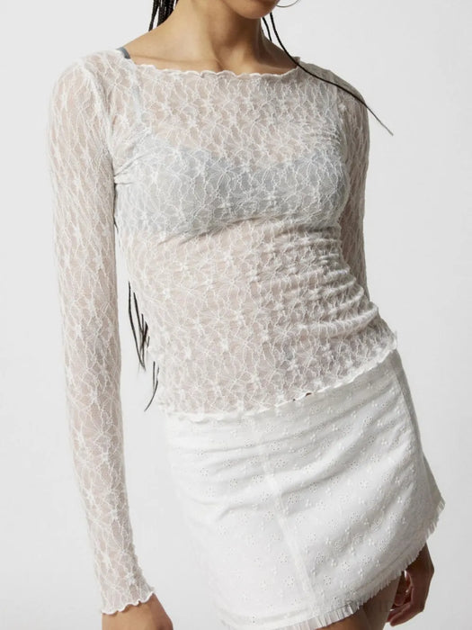 Sexy see through lace mesh T-shirt