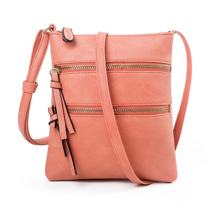 Multifunctional pocket with double zipper vertical women's bag