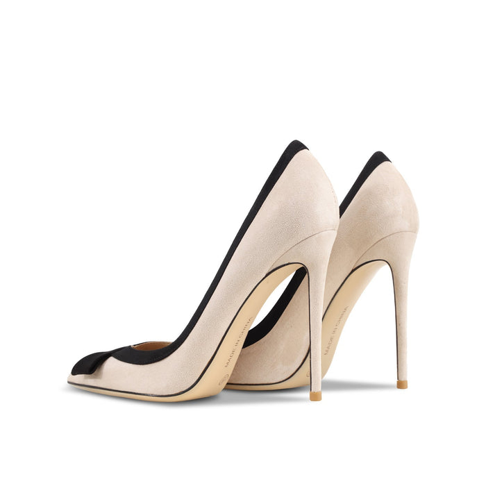 Leather Apricot Bowknot Suede High Heel