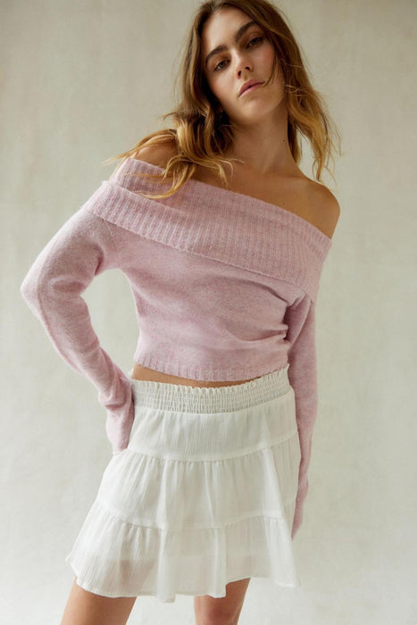 Top Solid Color One Word Collar Flip Collar Off Shoulder