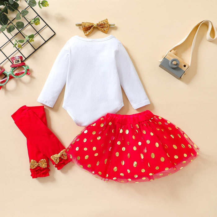 0-18M Newborn Infant Baby Girl 4Pcs Christmas Outfits Reindeer Long Sleeves Romper Tutu Skirt Leg Warmer Headband