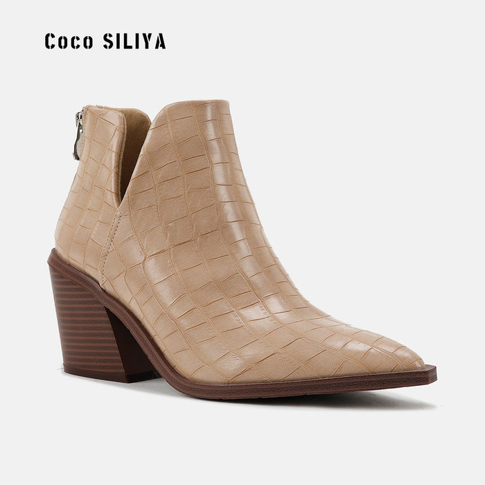 Pointed Toe Coarse Heel High Heel Short Boots