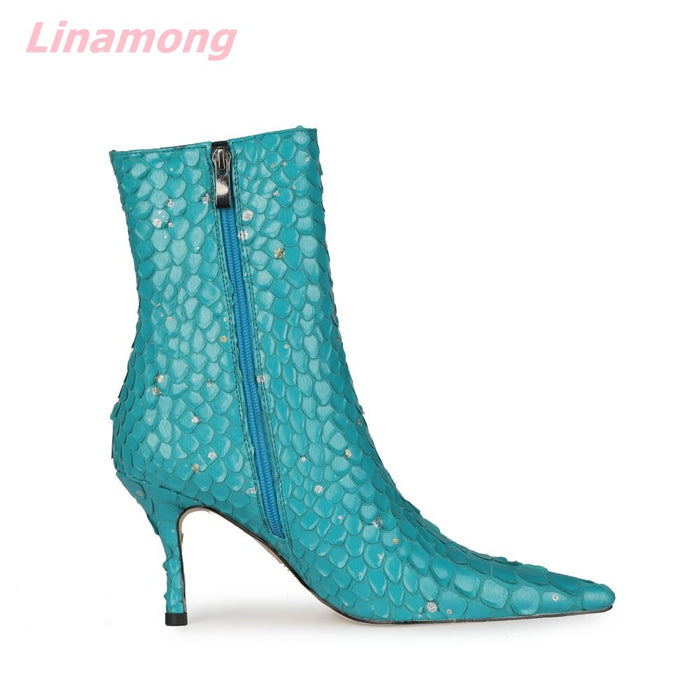 Women Bling Boots Pointed Toe Thin High Heel Side Zipper