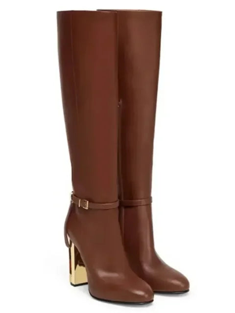 New Hollowed Out Thick  Knee High Boots