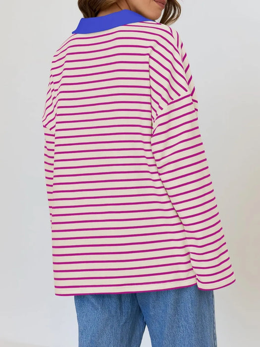 Mandy Striped  Collar Long Sleeve Sweatshirt
