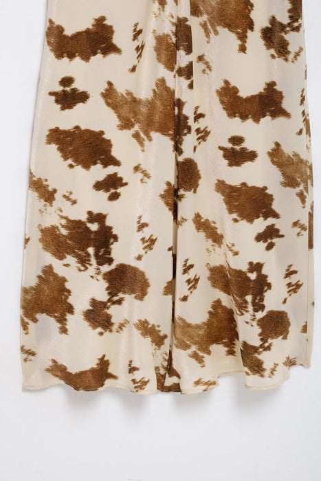 Tailored silk satin texture printed suspender dress