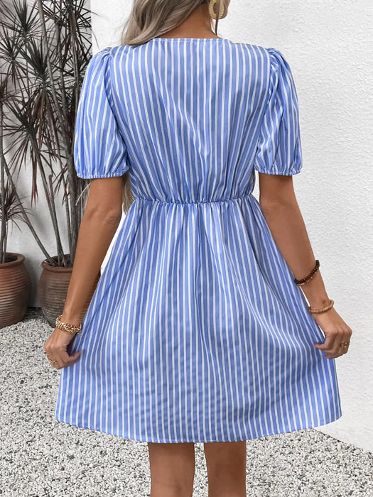Tied Striped Short Sleeve Mini Dress