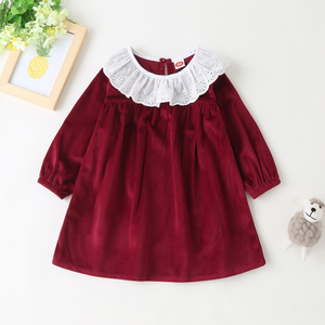 0-6Y Baby Girl Long Sleeve Red Embroidery Vintage England Princess Velvet Dress for Girls Casual Christmas Party