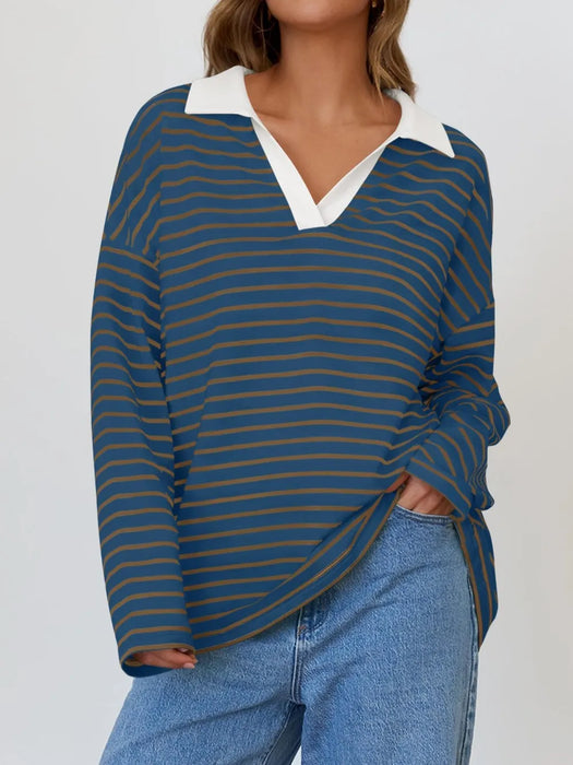 Mandy Striped  Collar Long Sleeve Sweatshirt