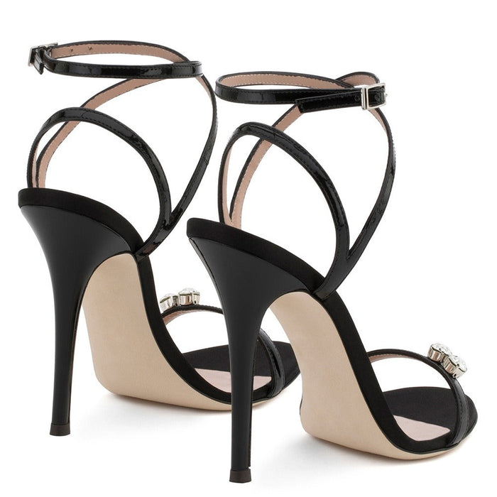 Womens Black One Line With Rhinestone Heels