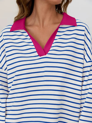 Mandy Striped  Collar Long Sleeve Sweatshirt