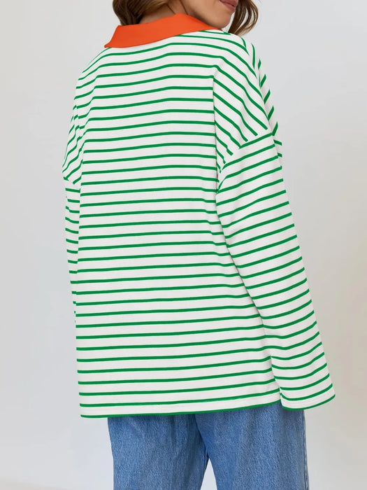 Mandy Striped  Collar Long Sleeve Sweatshirt