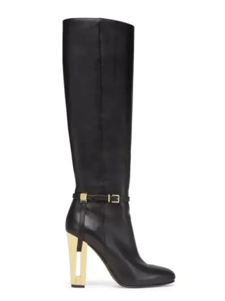 New Hollowed Out Thick  Knee High Boots