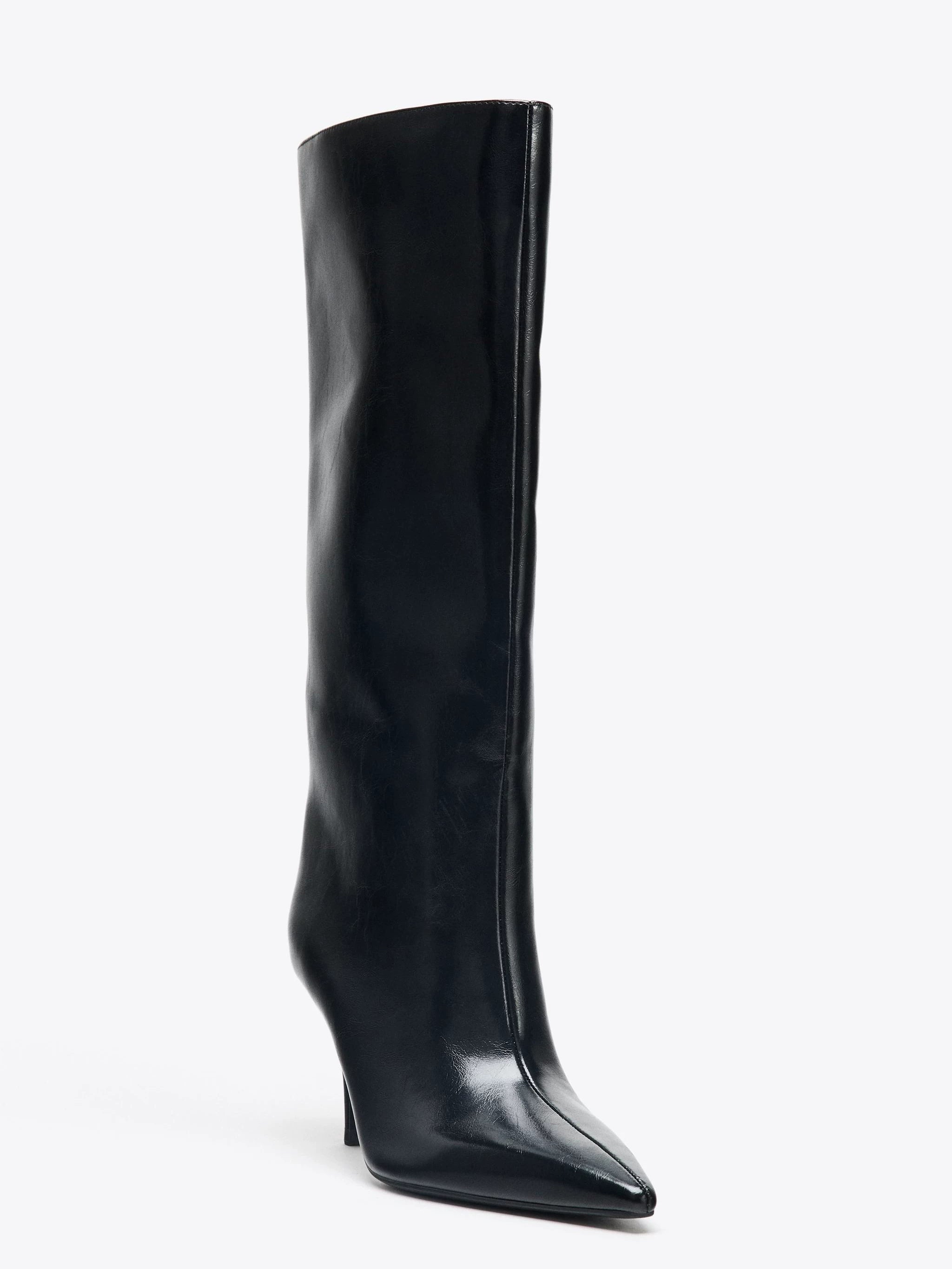 Women’s Black Pointed-Toe High Heel Knee-High Riding Boots,