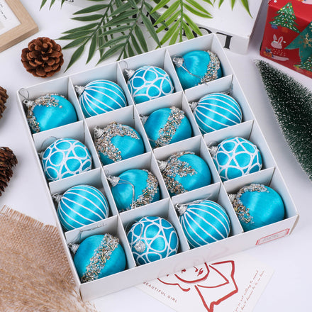 Handmade Glitter Hanging Baubles Gift Box Set, Painted Christmas Tree