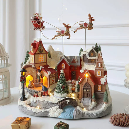 Christmas Village Desktop Music Box, Rotating Train and Tree