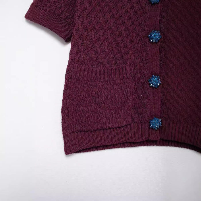 Autumn New Jewelry Knitted Short Sleeve Cardigan Top Women